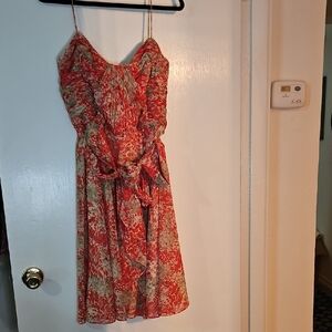 Lauren Ralph Lauren Red and Cream Strapless Floral Sundress